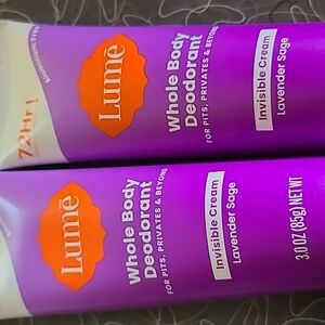 Lumē 3oz Whole Body Deodorant Invisible Cream Lavender Sage 2 Tubes